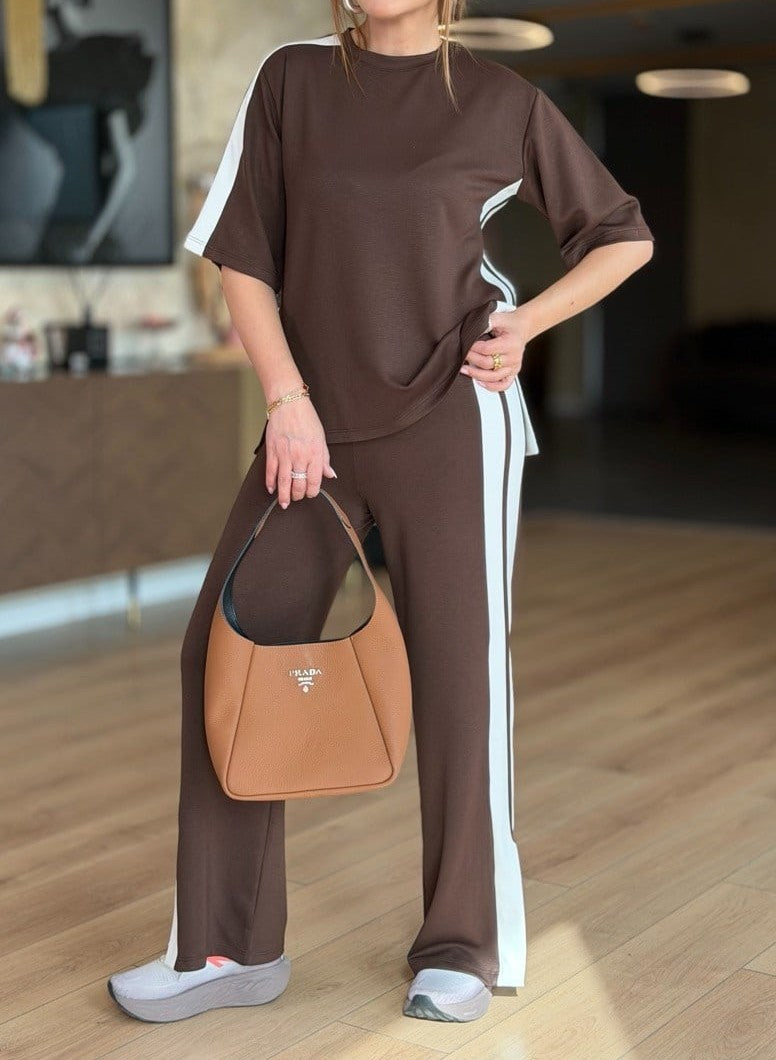 YAN ŞERİTLİ TAKIM KAHVE